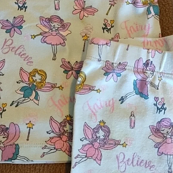 Pajama Set Girls Size 2T Fairy Butterfly Hearts Member's Mark Green Pink Yellow - Picture 2 of 9